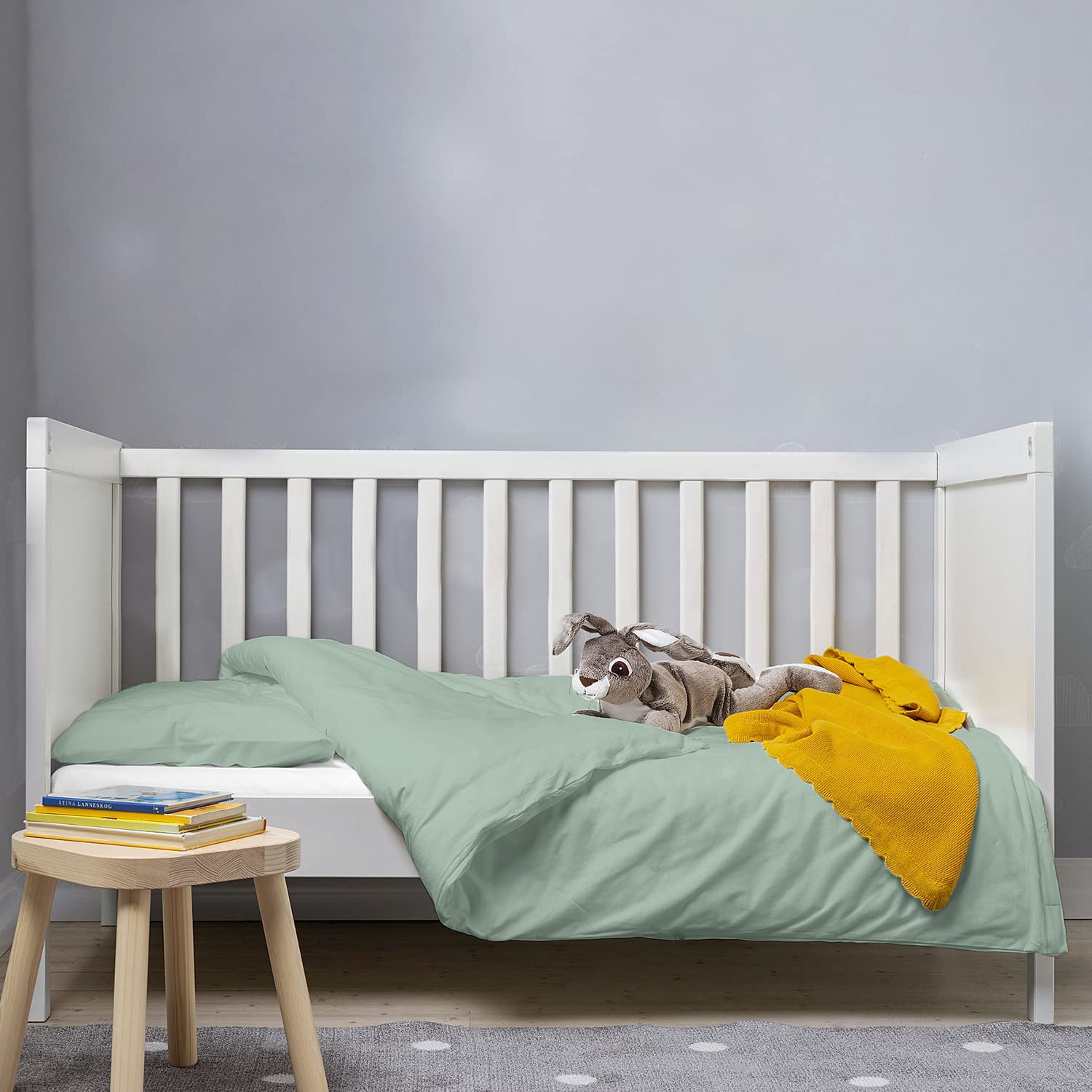 Pizuna 100% Cotton Crib Duvet Cover Sea Foam, 400 Thread Count Long Staple Cotton Duvet Cover 100x135 cm