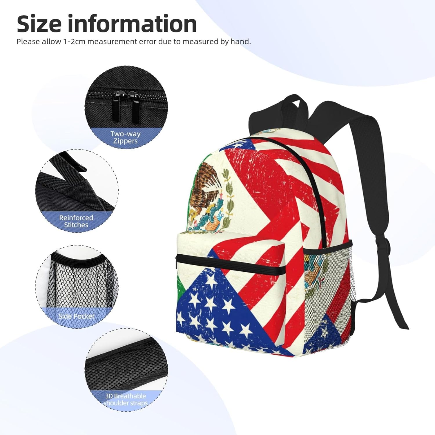 Mexican American Flag Backpack Large Sports Bag, Best for Basketball, Soccer, Volleyball, Swim, Gym, Travel