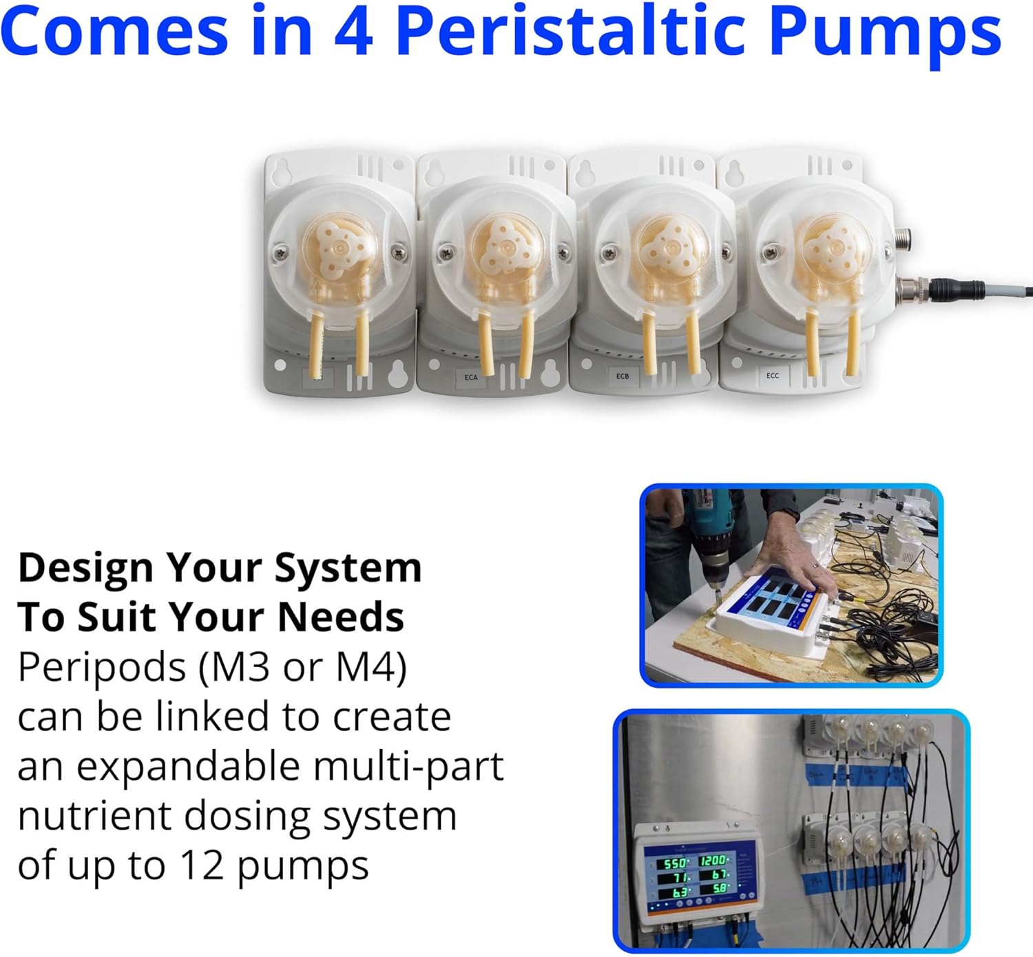 Bluelab PERIPODM4 Peripod M4 for Pro Controller, Dosing for pH and Nutrient (TDS), 4 Pumps with Accessories (Pro Controller Sold Separately), Tool for Hydroponic System and Indoor Plant Grow