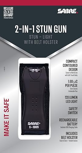 Miniatura 5 de SABRE Arma paralizante y linterna 2 en 1 con funda para cinturón, emite una potente carga de 1.60 microcoulombios (µC) que provoca dolor, linterna