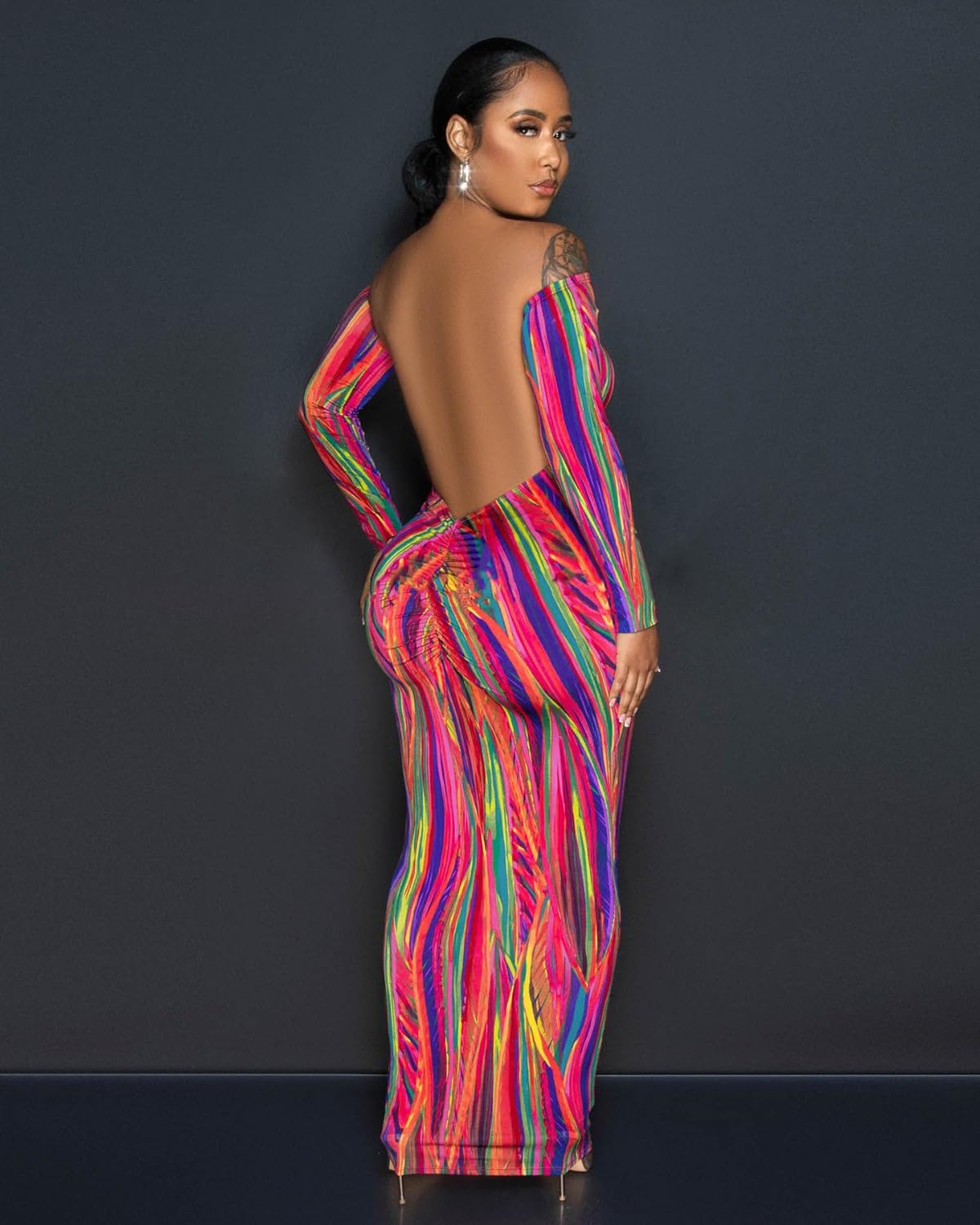 Womens Long Sleeve Off The Shoulder Maxi Dress Sexy Bodycon Midi Dresses Club Outfits - Image 4