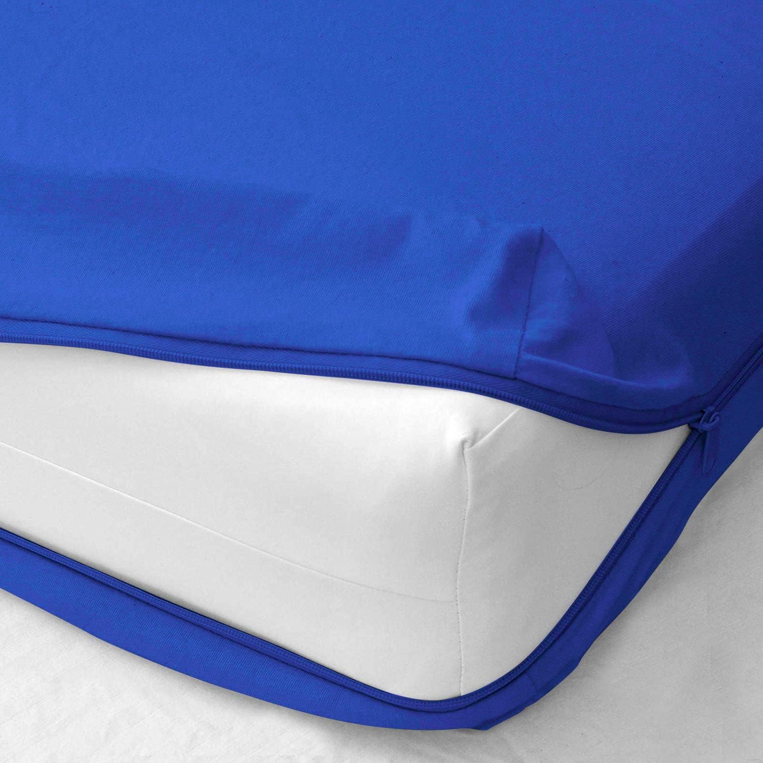 Zipper Fitted Sheet Twin (38 x 75 Inches) 4 Inches Deep Pocket, 800 Thread Count, Royal Blue - Soft & Durable Egyptian Cotton Sheet for Twin Bed