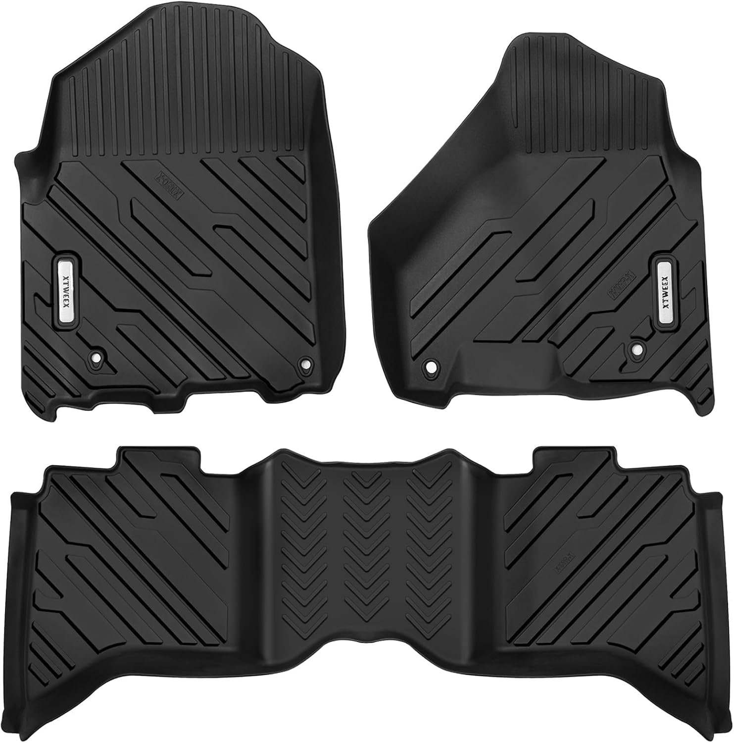 All Weather Floor Mat for 2013-2018 Dodge Ram 1500 2500 3500 Crew Cab & 2019-2024 Ram 1500 Classic Crew Cab, TPE Car Mat Full Set Front & Rear 3PCS,Custom Fit Floor Liners Anti-Slip Waterproof