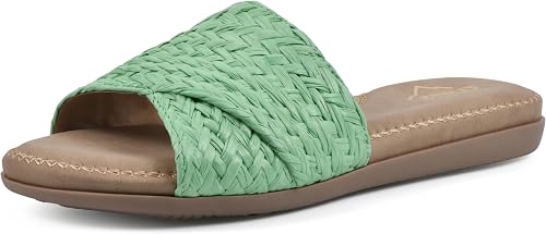 CLIFFS BY WHITE MOUNTAIN Women's Flawless Woven Slide Sandal, Green/Raffia, 7.5 