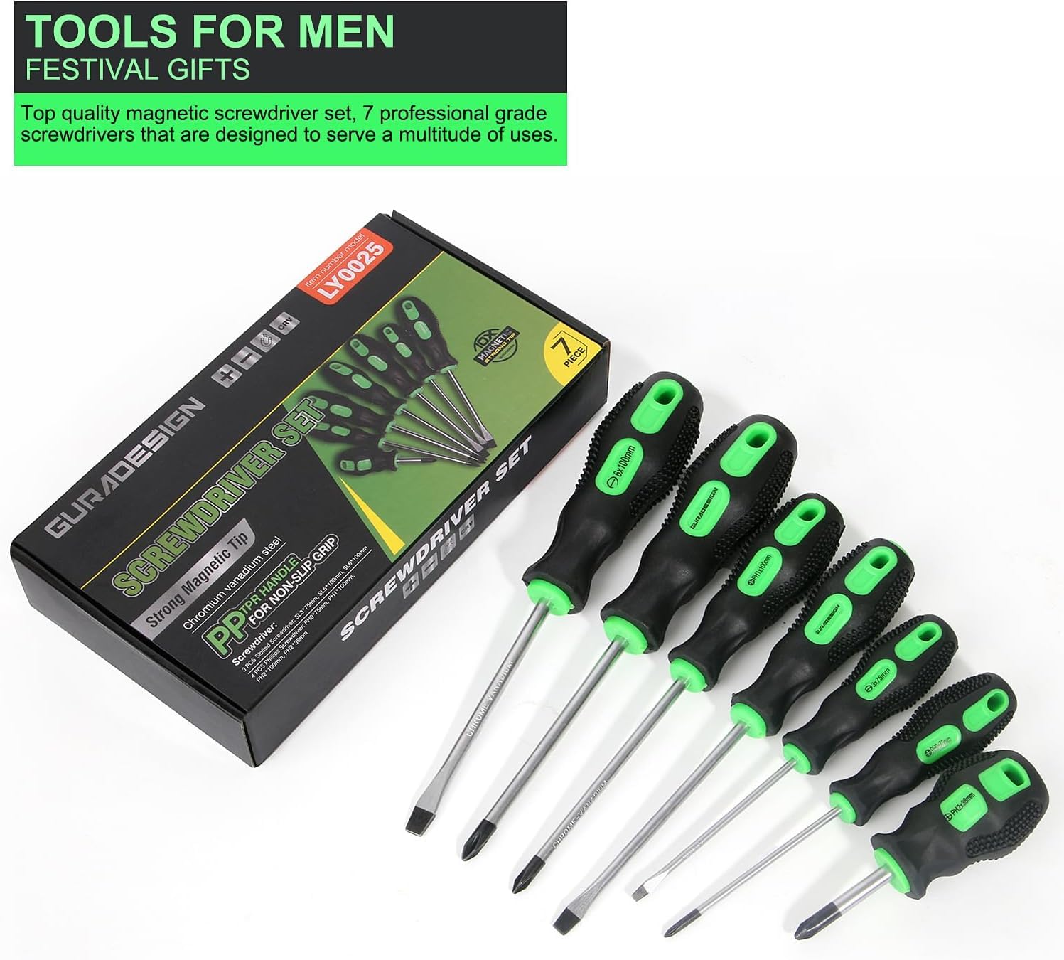 GURADESIGN 7-Piece Magnetic Screwdrivers Set, 4 Phillips and 3 Flat, Professional Cushion Grip Screwdriver Set - Image 4