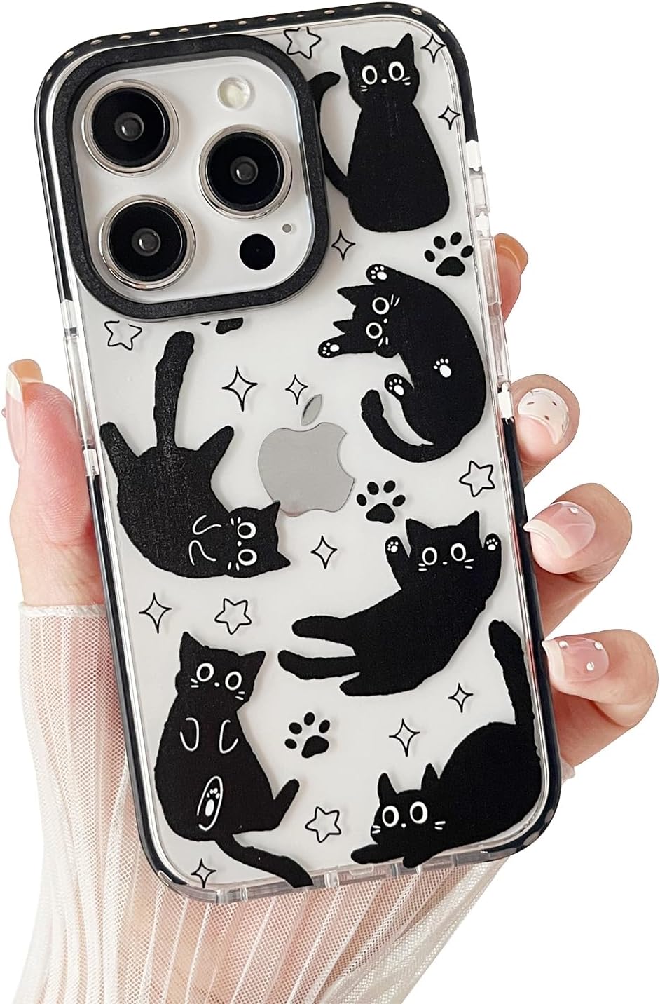 Compatible with iPhone 13 Pro Max Case,Clear Cute Black Cat Pattern with Shockproof Slim Soft TPU Protective Phone Case for Women Designed for iPhone 13 Pro Max 6.7"