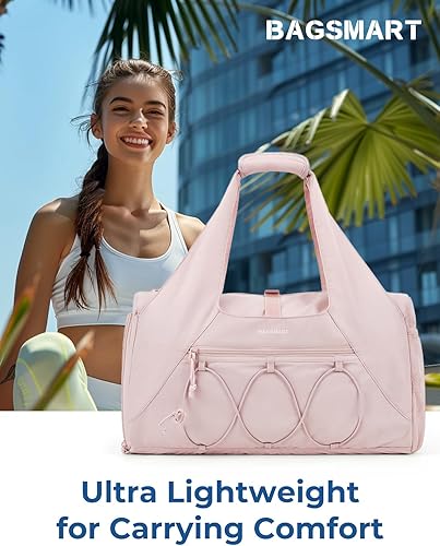 Miniatura 7 de BAGSMART Bolsa de gimnasio para mujer, bolsa de lona ligera con compartimento para zapatos, bolsa de mano con bolsillo húmedo para viajes de yoga
