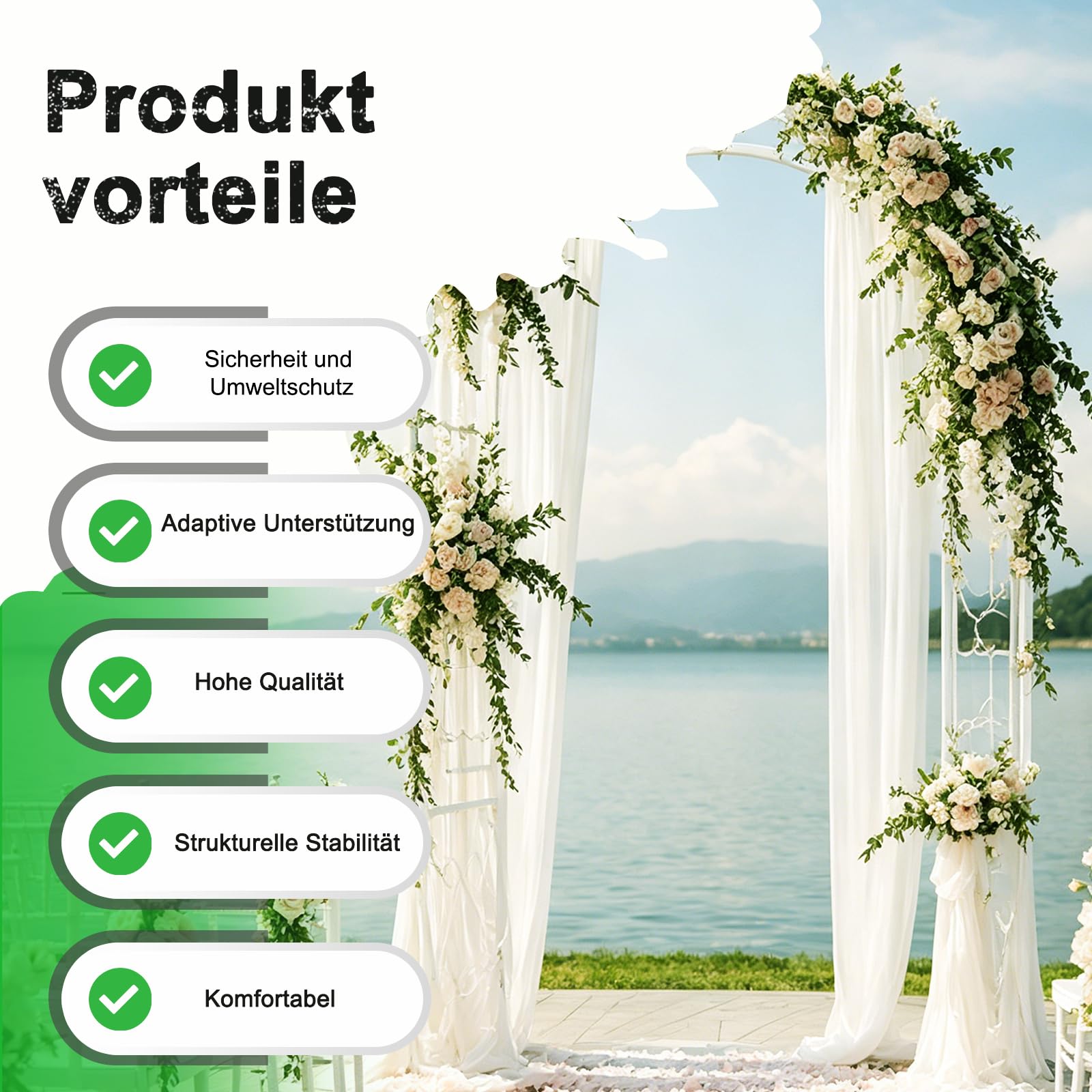 Rosenbogen,Gartenbogen aus Metall,Garten Dekoration mit Sockel, Tragbarer Blumengirlanden Rahmen für Party, Hochzeitsdekoration Outdoor(L180xW40xH230cm)
