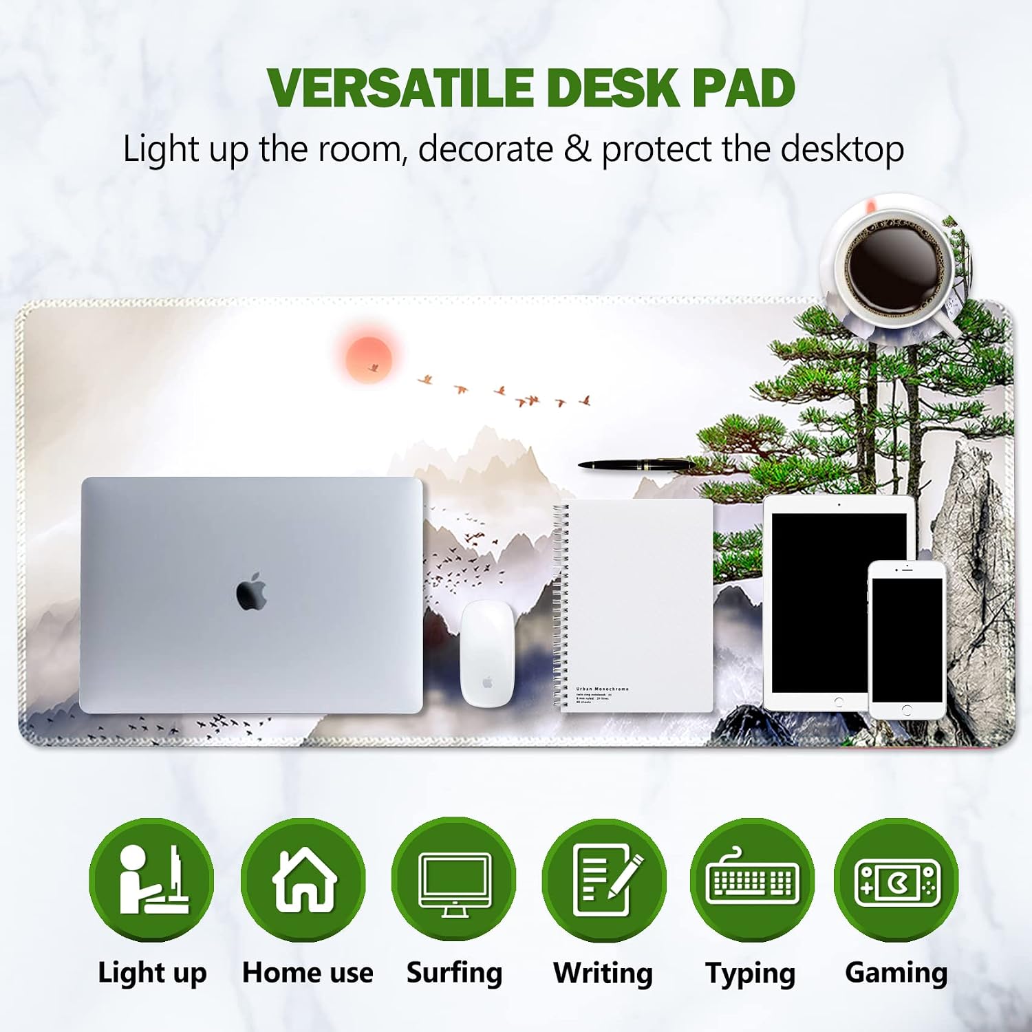 AIMSA Extended Gaming Mouse Pad, XL Large Keyboard Mouse Mat Desk Pad with Stitched Edges, Durable Non-Slip Base Landscape Mousepad for Home Office, 35x15.7inch, Pine Tree Mountains image 2