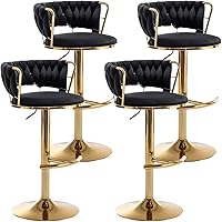 Vista 1 de Gold Velvet Bar Stools Set of 4, Counter Height Barstools with Low Back, Swivel Bar Stool for Kitchen Island, Pub (Black)