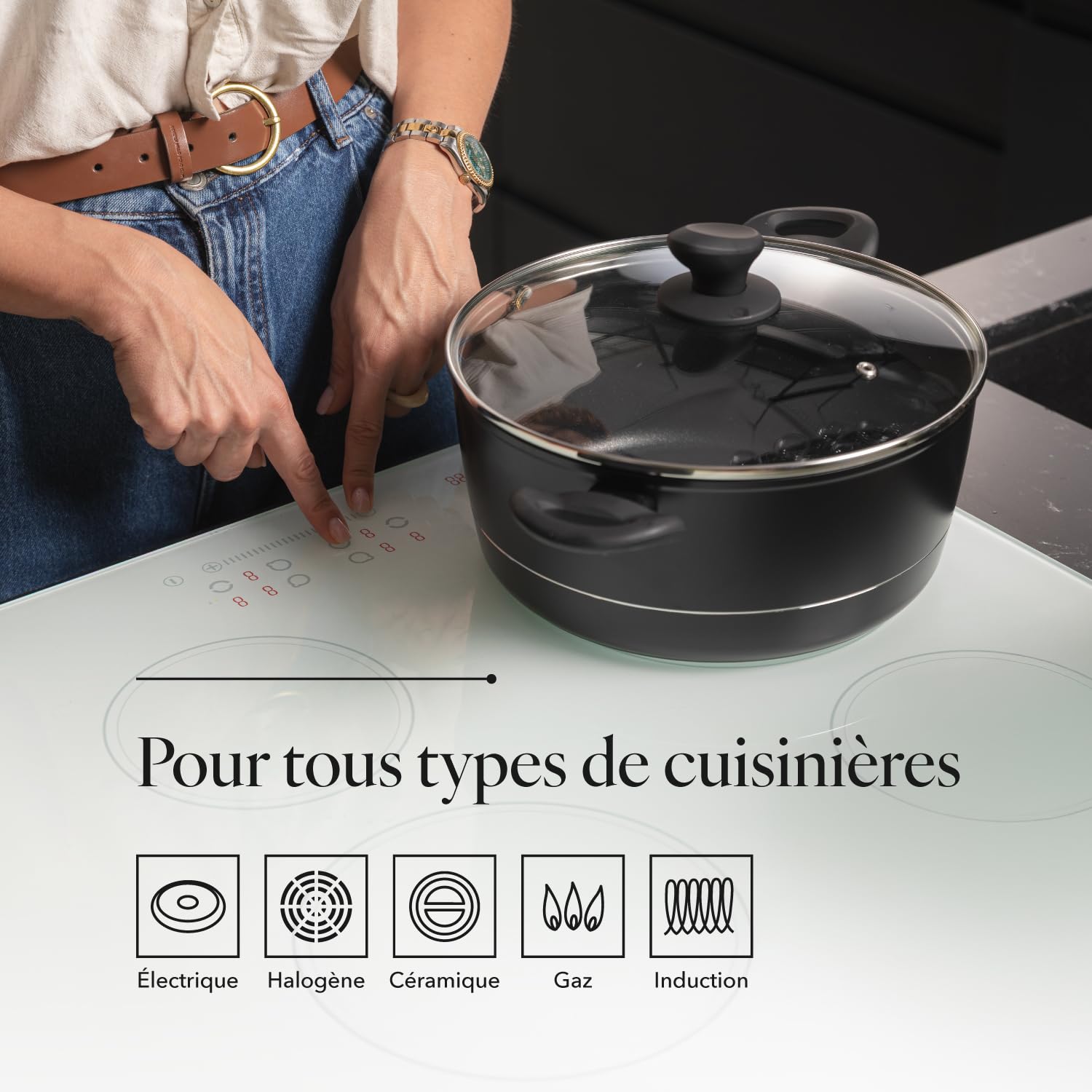 FLORINA Faitout Aluminium (5,1 l) I Diamètre de 26 cm I Marmite avec Couvercle en Verre DELUX I Casserole avec Fond à Induction I Faitout pour Induction, Marmite tous Feux I Revêtement Antiadhésif - 4