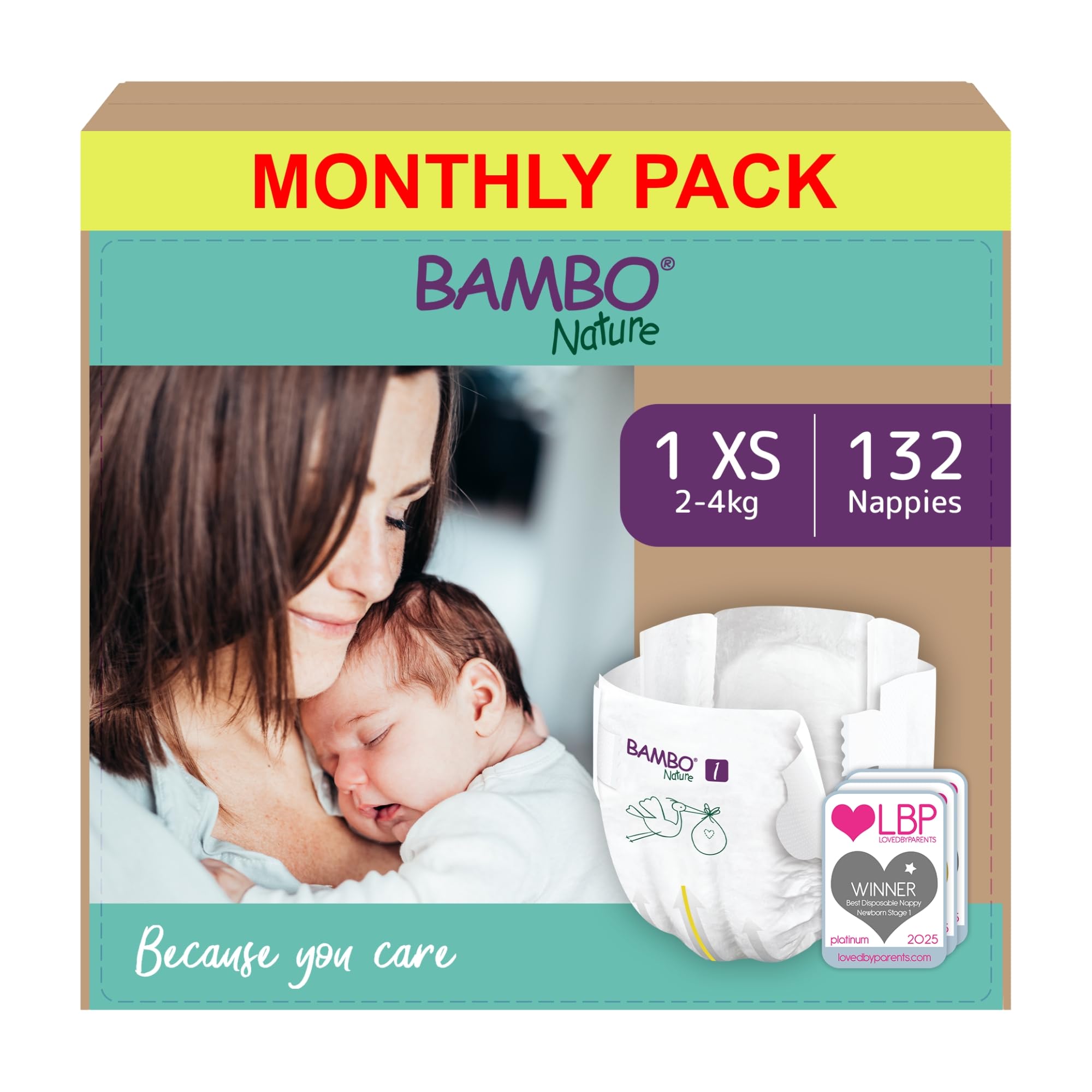 Premium Eco Nappies, Size 1 (4-9 lb/2-4 kg), 22PK, Eco-Labelled Newborn Nappy, Enhanced Leakage Protection, Secure and Comfortable Baby Nappies, Newborn Essentials, Pack of 6