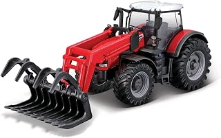 Bburago B18-31634 10CM Massey FERGUSSON 8740S Tractor with Front Loader with Grabber, Assorted Colours
