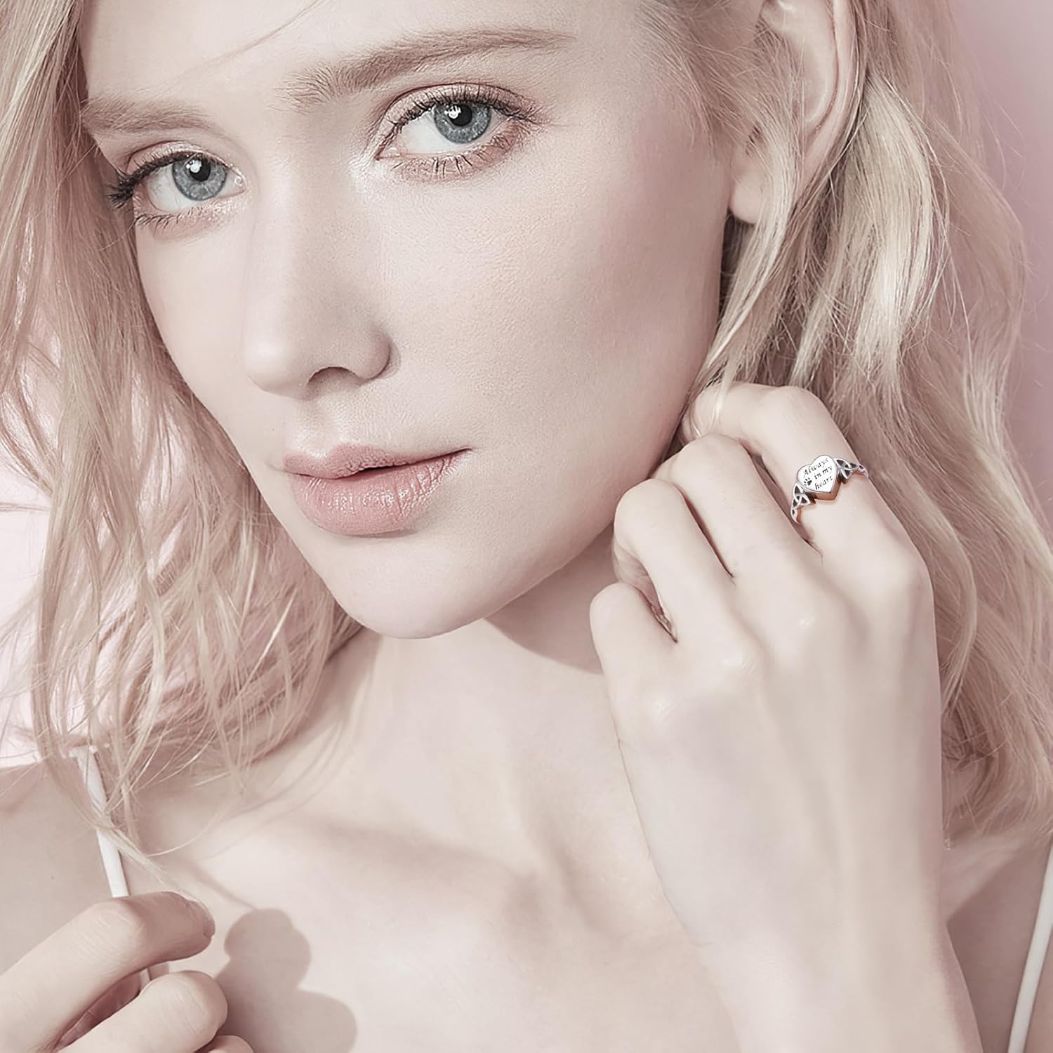 925 Sterling Silver Pet Paw/Oxidation Tree of Life Urn Rings for Women Engraved Always In My Heart Cremation Keepsake Jewelry for Ashes Heart-shape Celtic Knot Ring Easter - Image 5