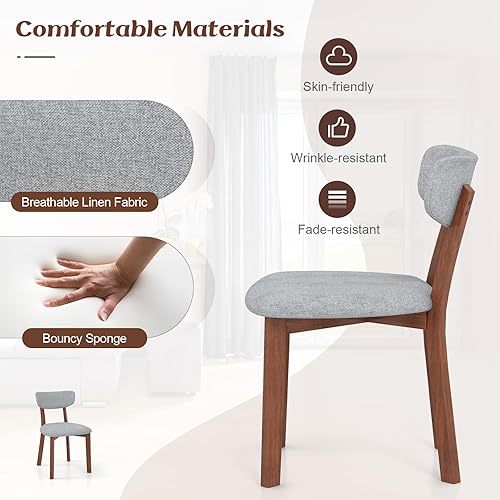 Miniatura 4 de GOFLAME Juego de 4 sillas de comedor, sillas de cocina tapizadas con respaldo medio con marco de madera de goma maciza, respaldo curvado y cojín de