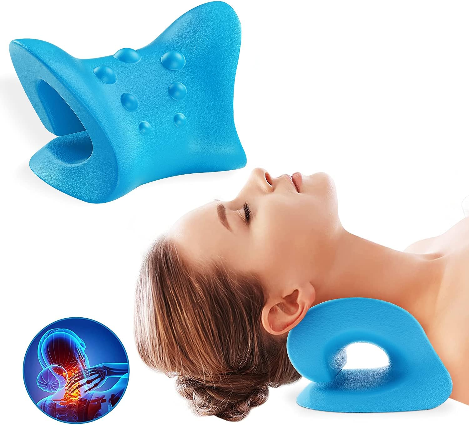 Neck Relaxation, Neck and Shoulder Relaxation, Neck Traction, Traction Pillow Spine Therapy Pillow Pain Relief Management and Cervical Alignment Neck Stretch (Blue)
