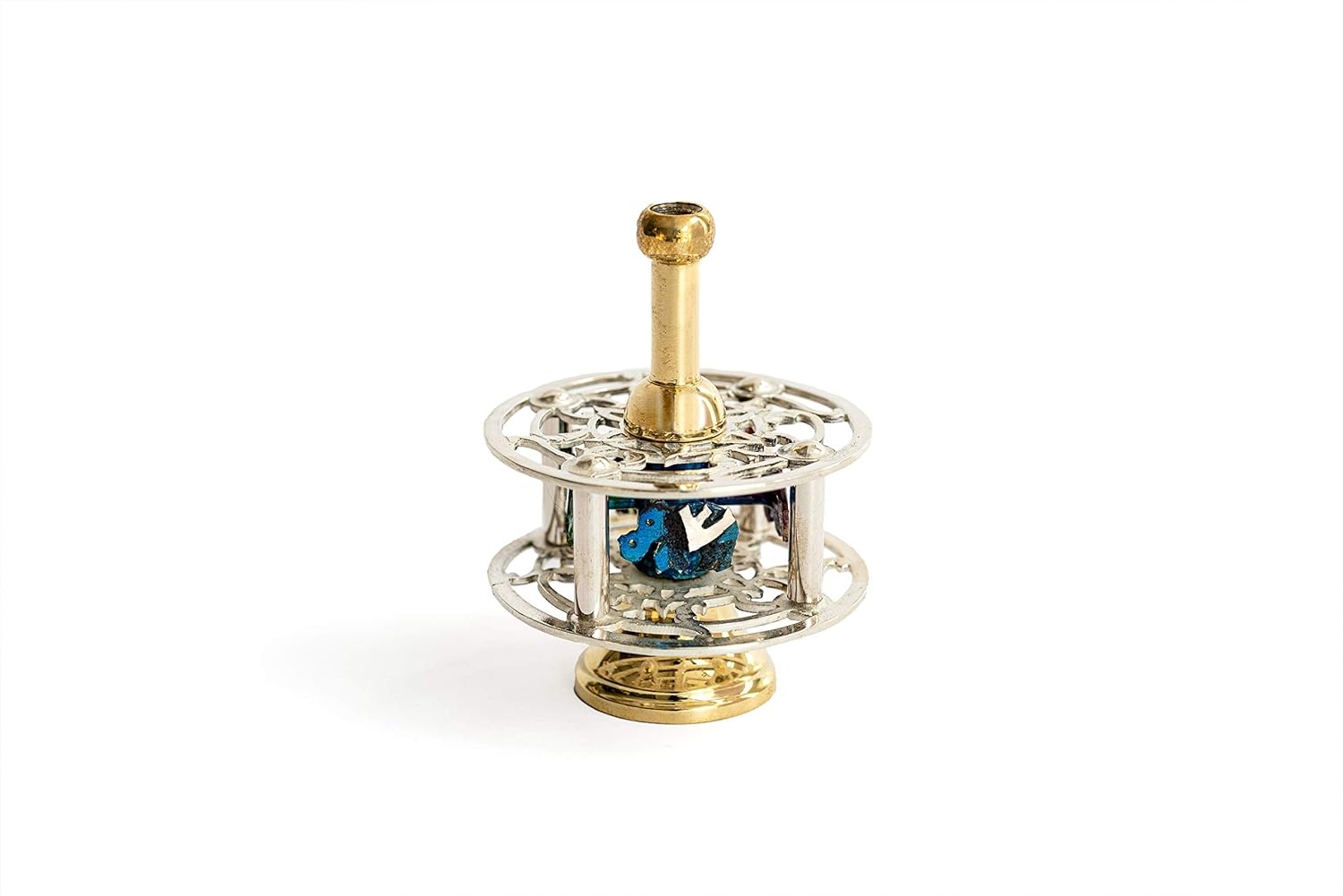 Special Hanukkah dreidel made of sterling silver with magnificent colorful cold enamel colors & brass Handle and Stand Elephant Shape inside
