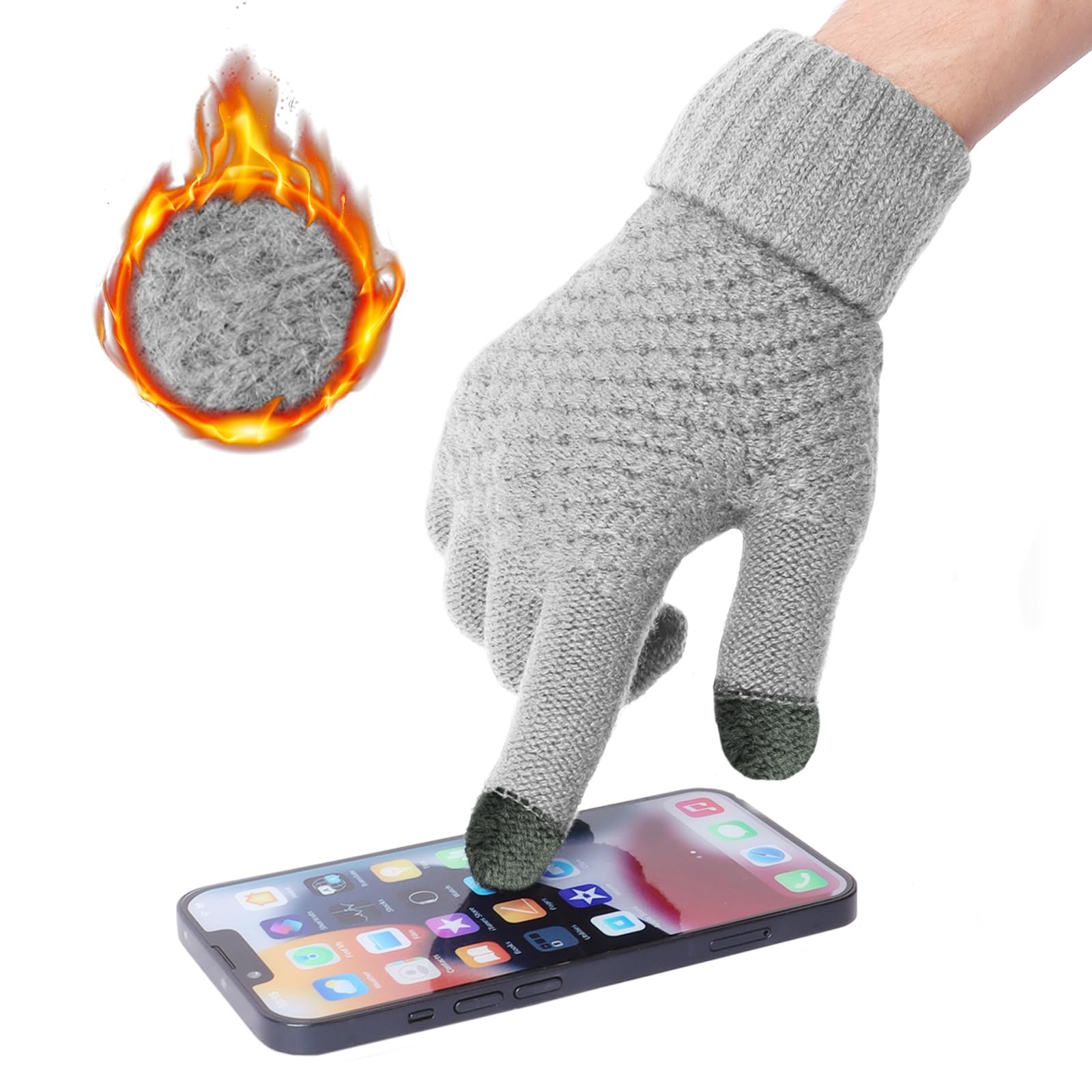 Minicoco Unisex Gy Winter Warm Gloves For Women Wool Gloves Men Winter Touch Screen Gloves Warm Knitted Thermal Gloves With Thickened Fleece Elastic Cuffs For Winter, Running, Cycling