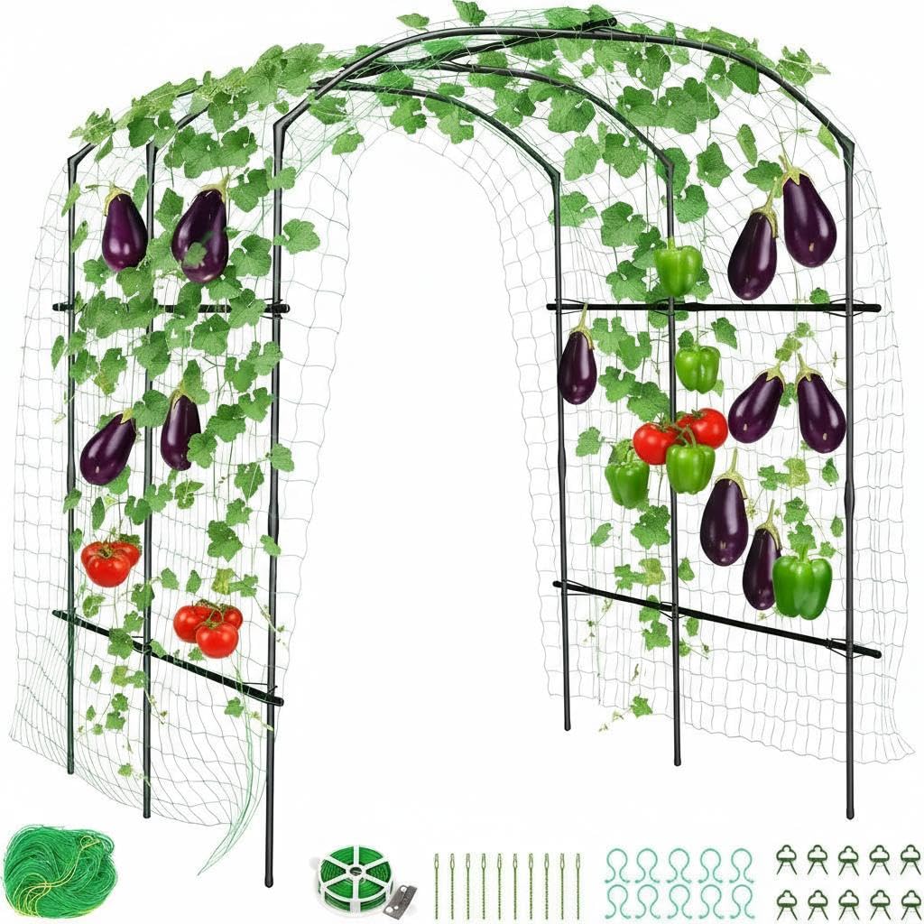 Rankhilfe für Kletterpflanzen, Großes A-Förmiges Rankgitter 220x180x190 cm, Pflanzen Spalier mit Stabiler Stahlkonstruktion & Kletternetz für Gurken, Tomaten, Bohnen, Weinreben, Gemüse und Blumen