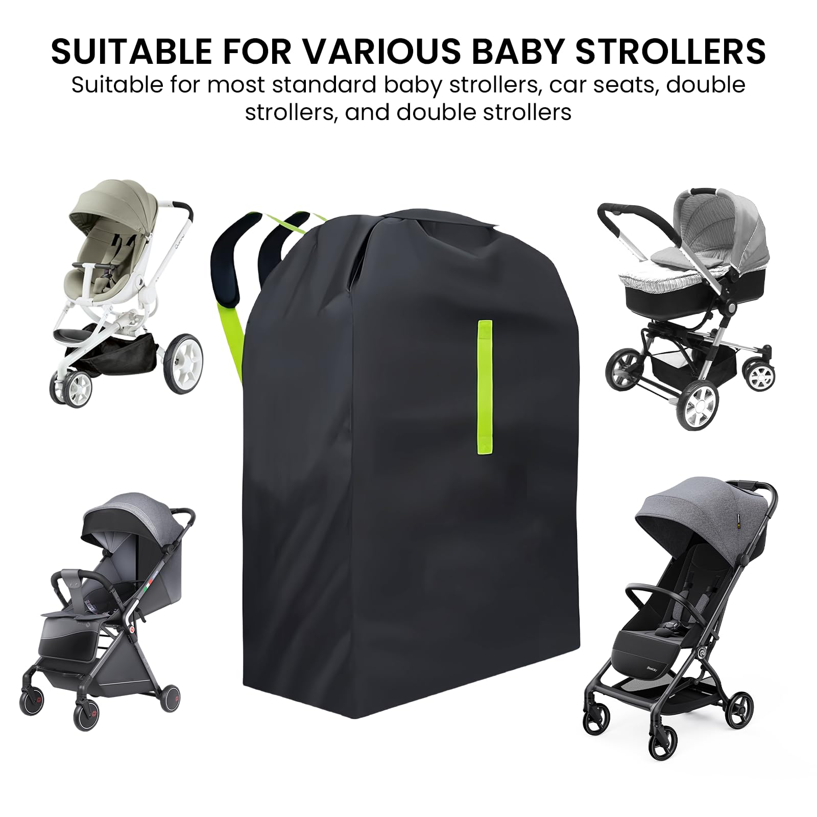 Borsa per il trasporto per passeggino: grande borsa per passeggino 600D per viaggi in aereo, robusta borsa da viaggio impermeabile, 120 x 63 x 43 cm, Nero , unisex