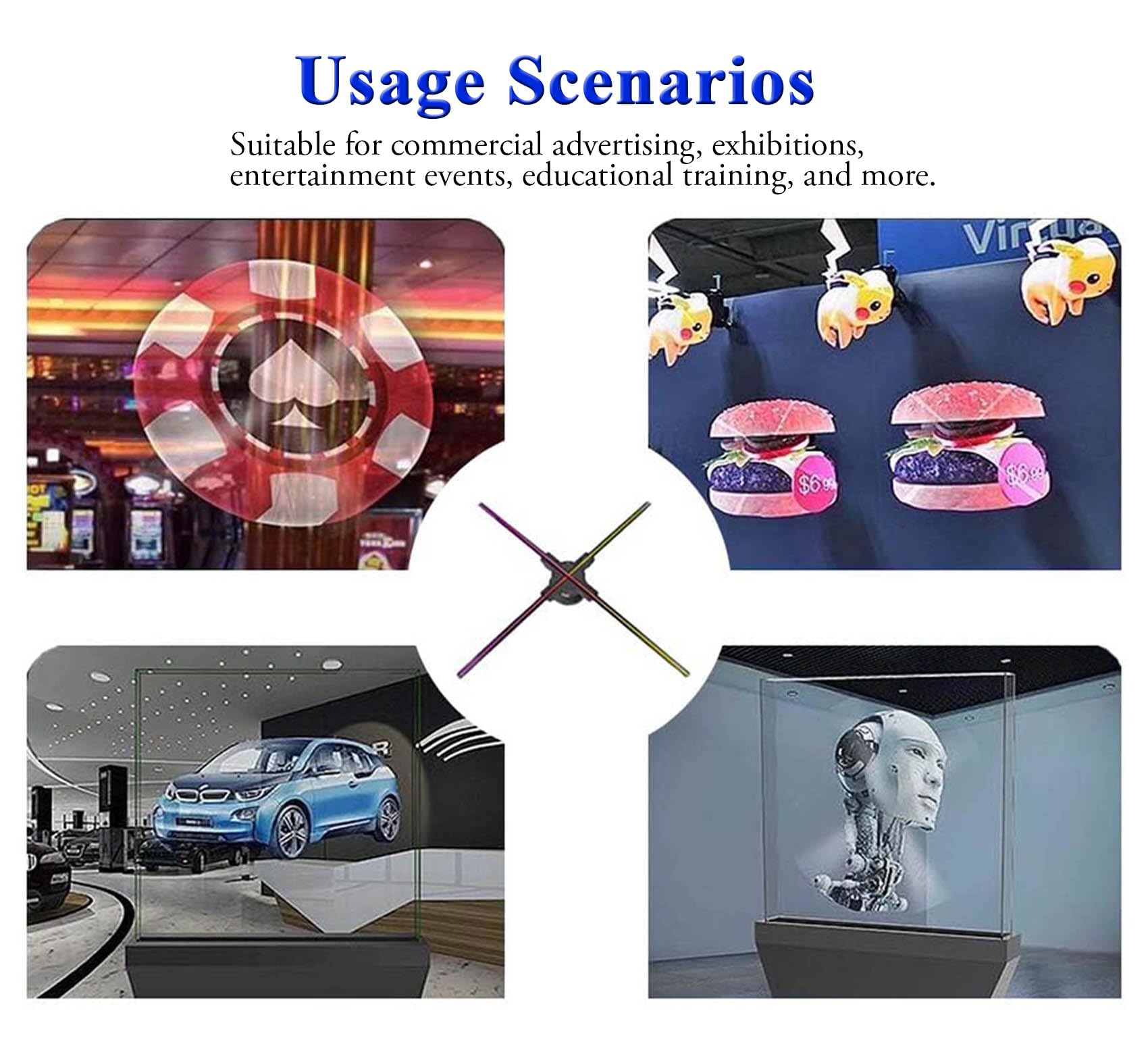 3D-hologram Lüfter, 70,5 cm (27,5 Zoll) 3D-hologram LED-Projektor, 2000 x 1444 px Auflösung, 832 LED-Perlen, holografischer Ventilator, Werbeunterstützung, App, Fernbedienung, Bluetooth-Audio