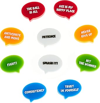 BusyBee Tennis Vibration Dampener 10 Pack. Unique Tennis Gift for Kids, Women and Players with 10 Motivational Slogans