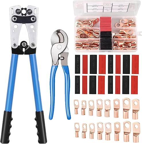 Herramienta de prensado de orejetas de batería con 1 lengüeta de batería, 1 cortadores de cables, 60 terminales de cable de batería, 60 conectores