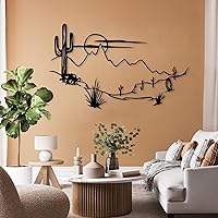 Vista 3 de Cadeali Arte de Pared de Metal con Paisaje Desértico, Decoración de Pared de Cactus de Metal, Decoración de Pared Desértica Boho, Arte de Pared