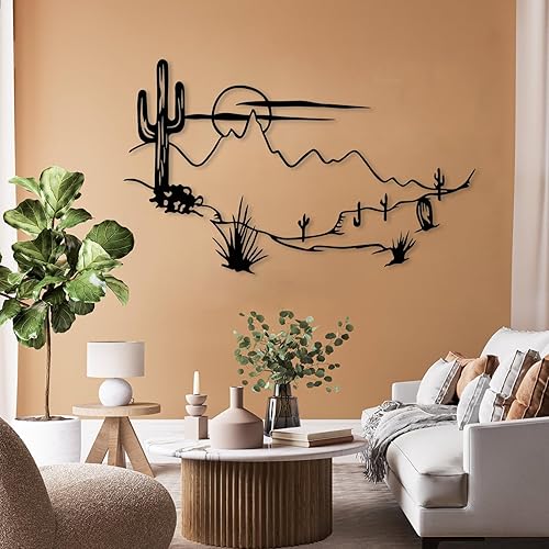 Miniatura 3 de Arte de pared de metal de paisaje del desierto, decoración de pared de cactus de metal, decoración de pared del desierto bohemio, arte de pared de