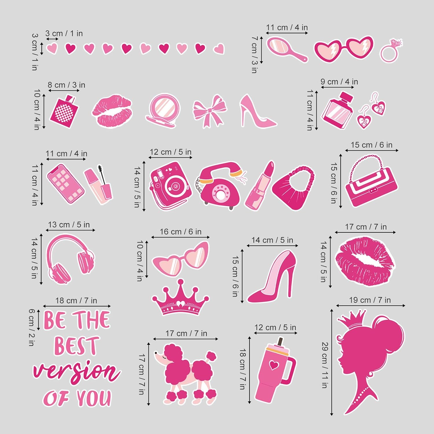 decalmile Pink Doll Wall Decals Pink Girl Room Princess Polka Dot Heart Wall Stickers Girls Kids Bedroom Birthday Party Wall Decor