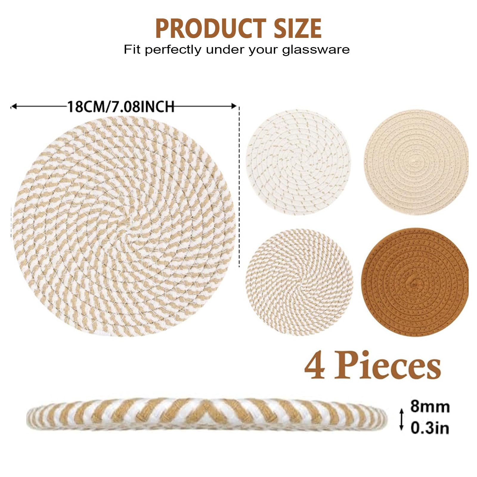 Dessous De Plat - Coton - 4 Pièces - Résistant à La Chaleur - Écologique - Absorption D'eau