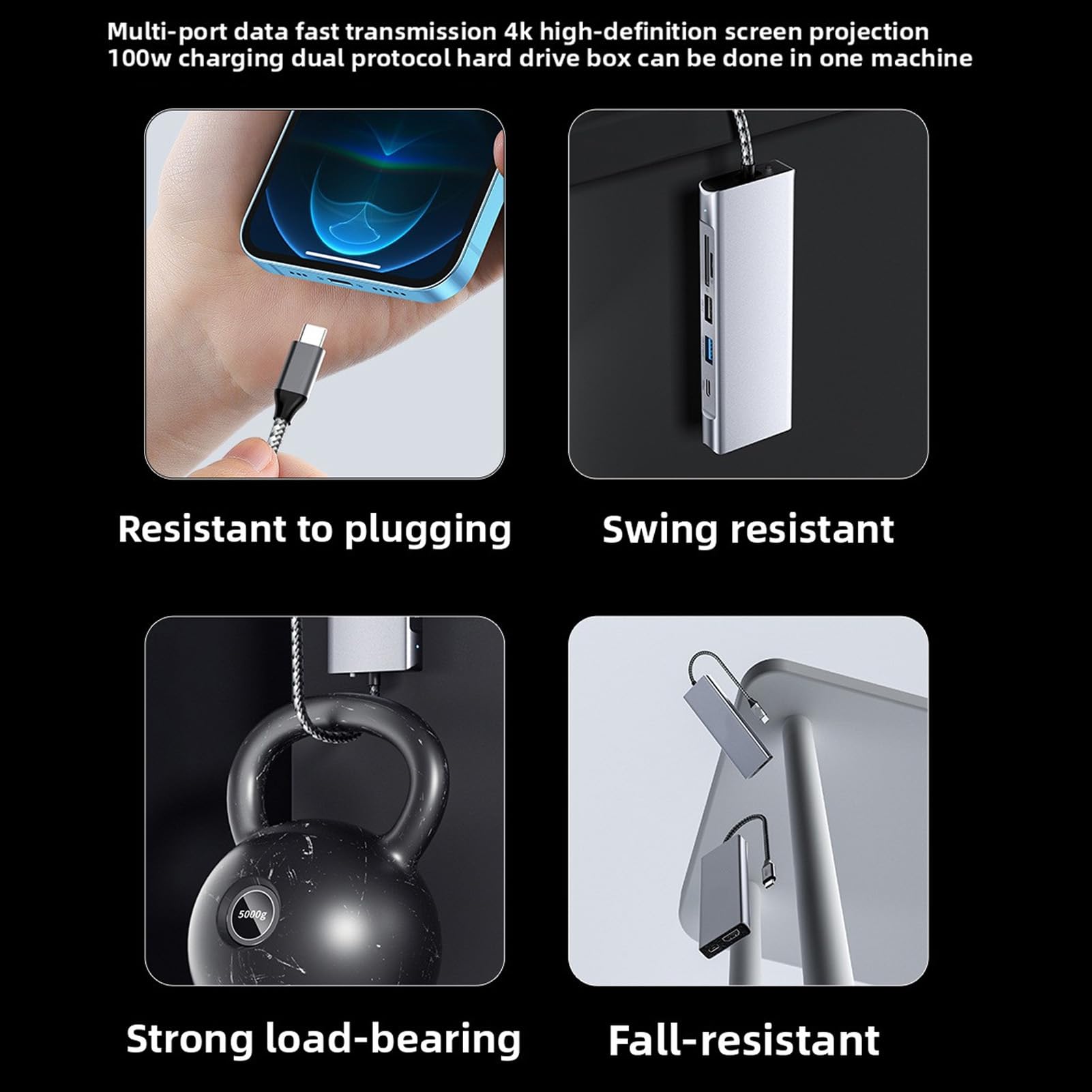 Adattatore Multiporta Hub TIPO C, Uscita Video 4K, Hub USB C per Laptop 8 in 1 per Lega di Alluminio Multifunzionale