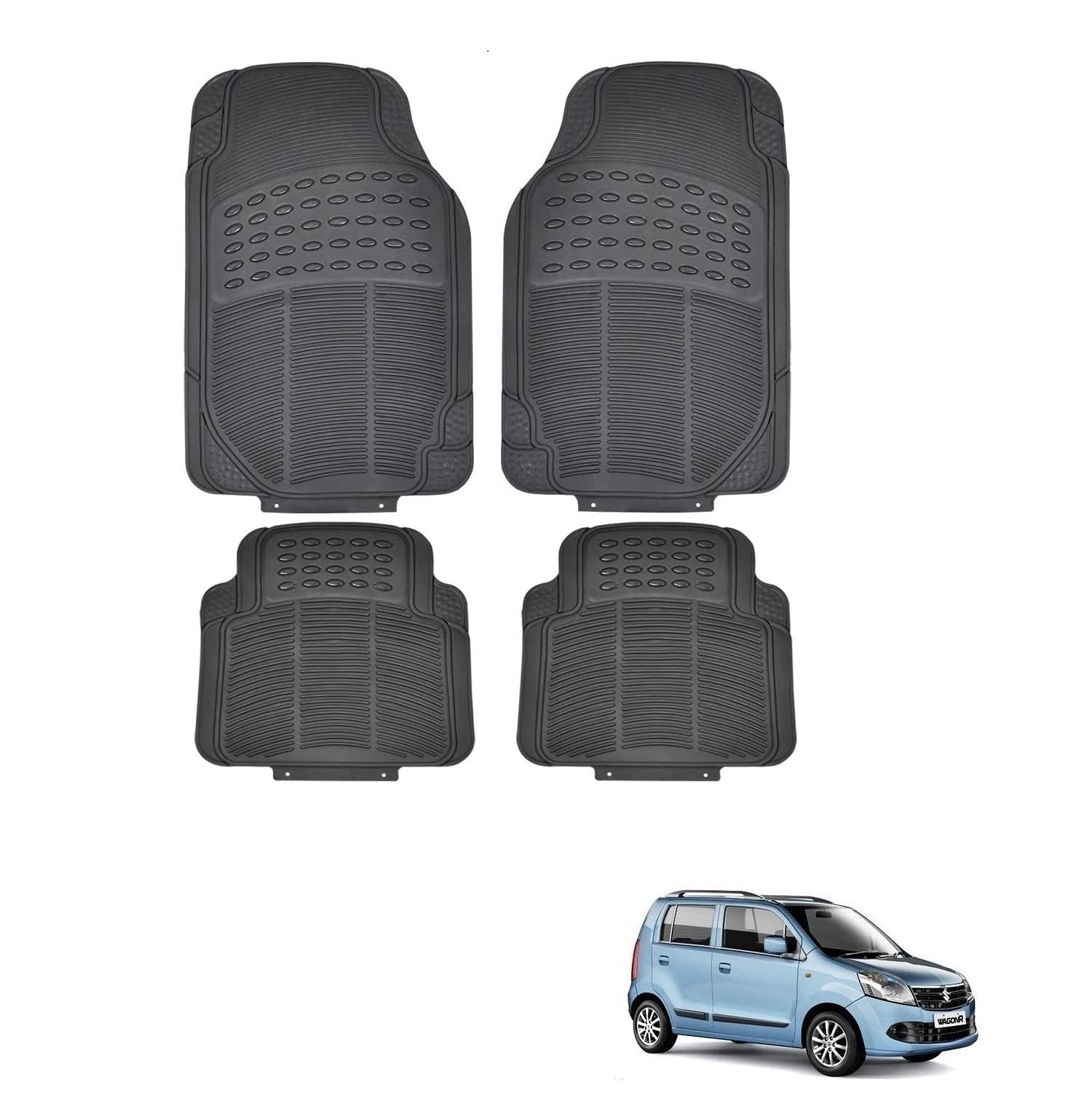 Kozdiko Car Simple Rubber Black Floor Mat Set of 4 Pcs for Maruti Suzuki Wagonr Type-2 (2011-2018)-image-48