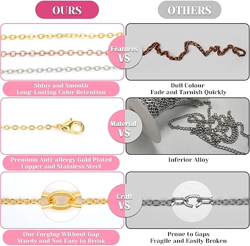 Miniatura 5 de selizo Cadenas para hacer joyas, cadenas de 60 pies para collar con alicates, anillos abiertos y cierres de langosta para hacer joyas, collares,