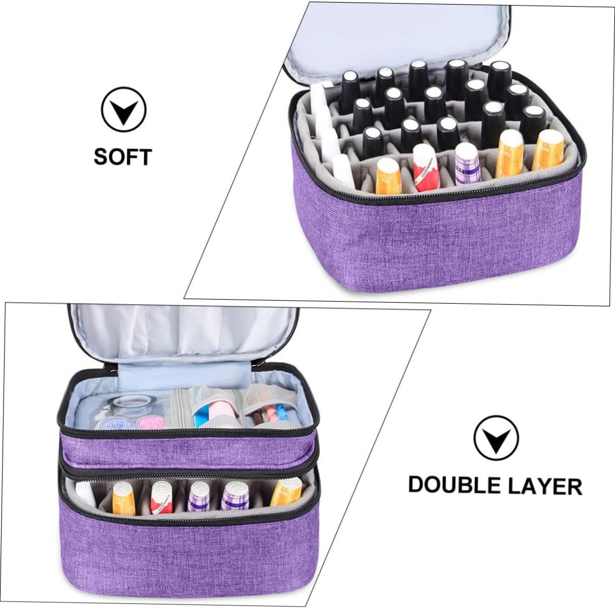 LIFKOME Essential Oils Storage Case with Handle Nail Polish Bag for Bottles Double Design for Organizing Cosmetics for Travel and Daily Use