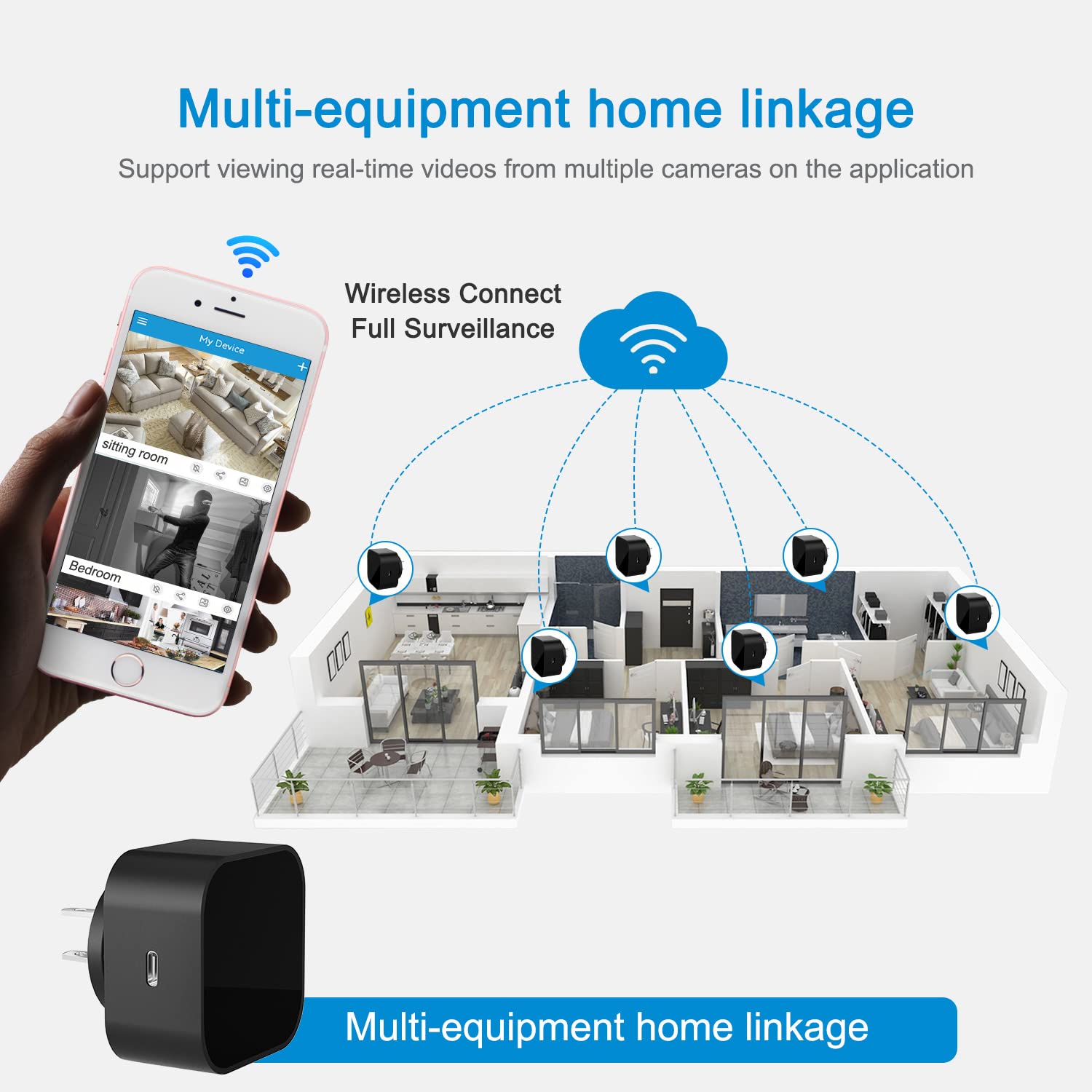 Cargador de cámara espía de niñera de 1080P compatible con WiFi de 2.4 G, mini cargador de cámara oculta con detección de movimiento, versión nocturna, cámaras ocultas de niñera, cámara de
