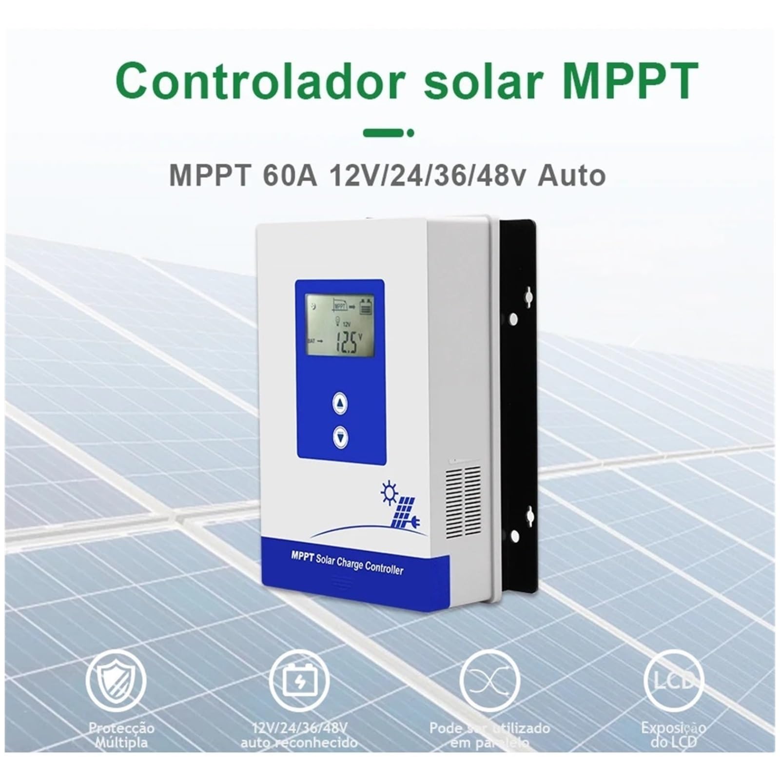 Kontroler ładowania słonecznego, MPPT Regulator Ładowania Słonecznego Auto 20A 40A 60A Kontroler Rozładowania 12V 24V 36V 48V Dla Panelu Ogniw Słonecznych Baterii Li(100A)