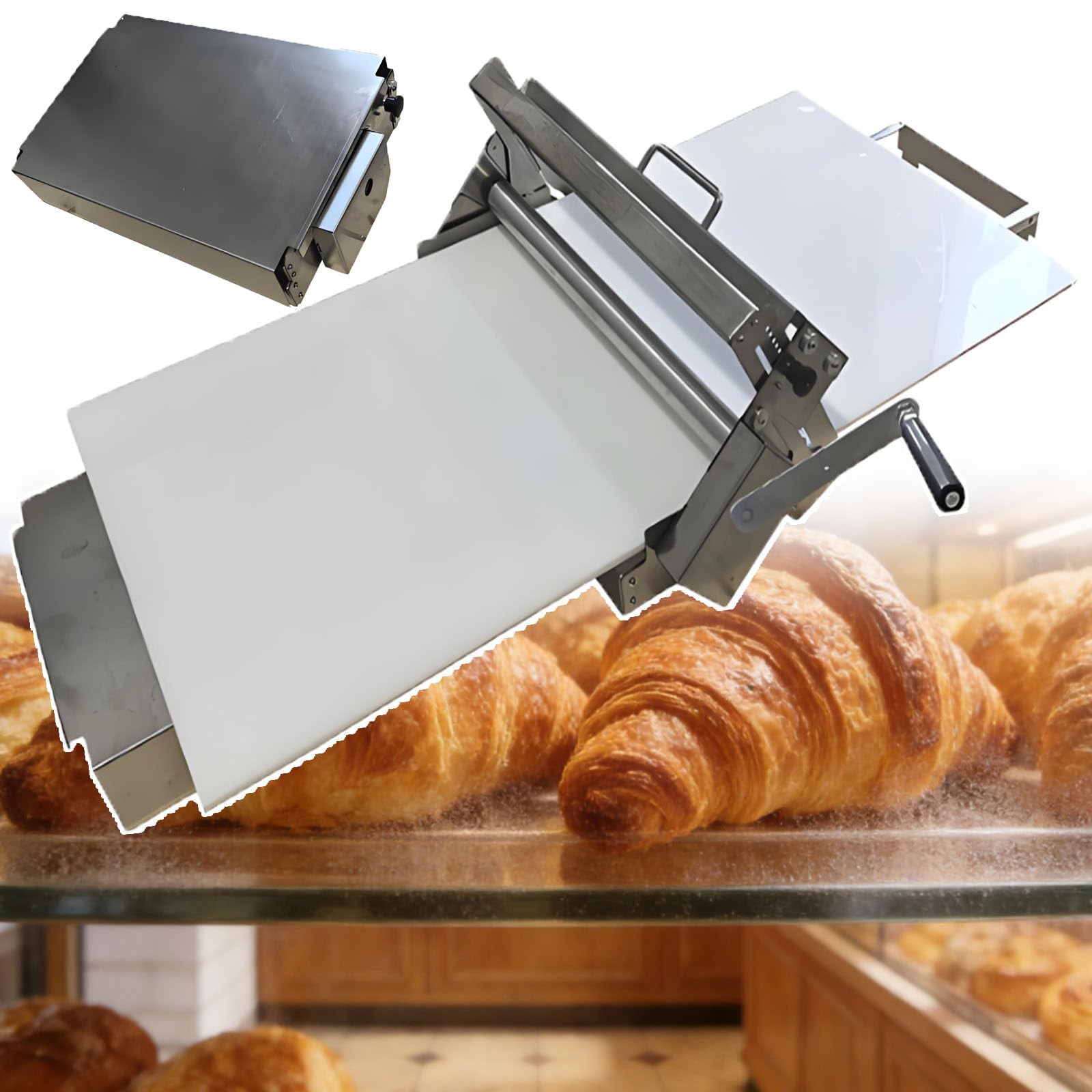 Sfogliatrice per impasto, in acciaio inox, con spessore regolabile, per uso domestico e commerciale, design pieghevole