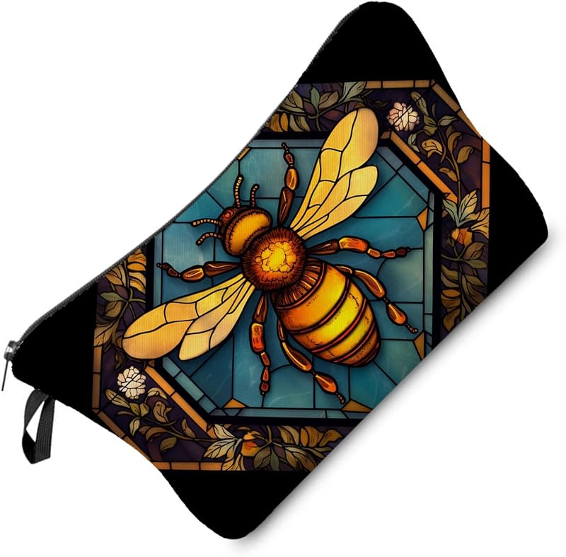 Necessaire de maquiagem pequena Livel lhood com estampa Abelha em vitral