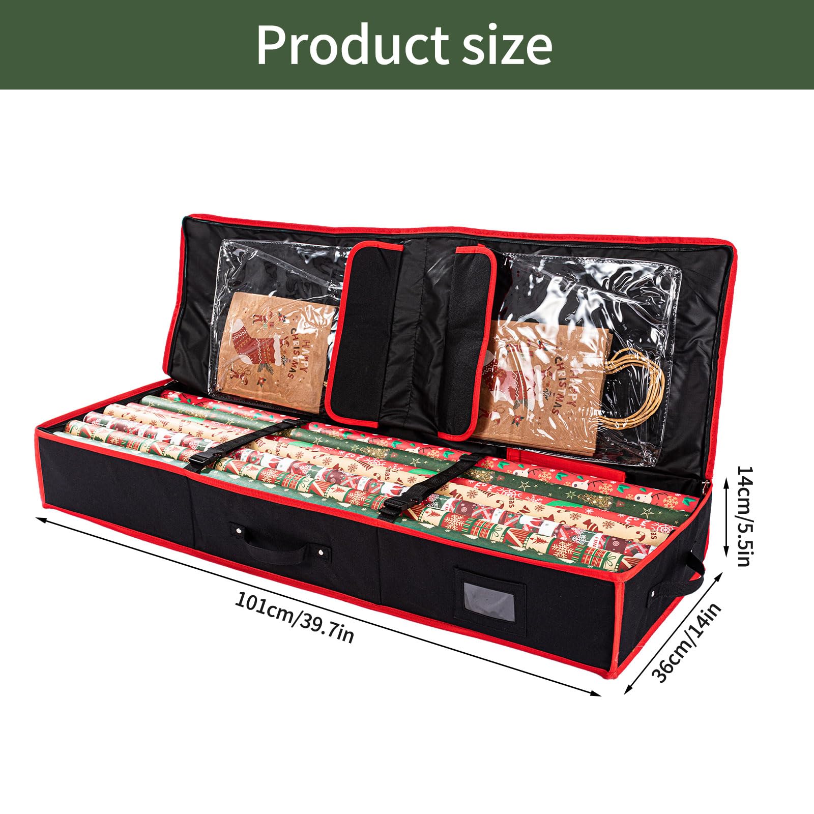 Geschenkpapier Aufbewahrungstasche Organizer,Faltbare Geschenkpapier Tasche,600D Oxford Gewebe Geschenkpapierrollen Aufbewahrung,Schrank Tasche Schutzbezug (Schwarz, 101x36x14cm)