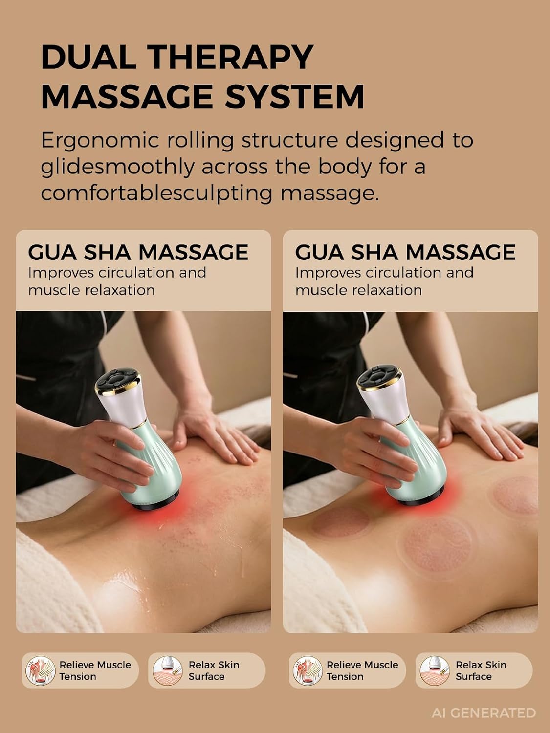 Qyra Cupping Massager & Gua Sha Body Massager with Heat, Pulse & Handle | Cellulite care, body sculpting, lymphatic drainage, 8 rollers, one-touch release, 12 levels, waist, legs, arms, back