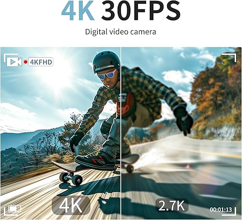Miniatura 2 de Videocámara de cámara de video 4K, 64MP con pantalla abatible de 270° de 3 pulgadas, zoom 18X, WiFi y cámara web para YouTube, tarjeta SD de 32 GB,