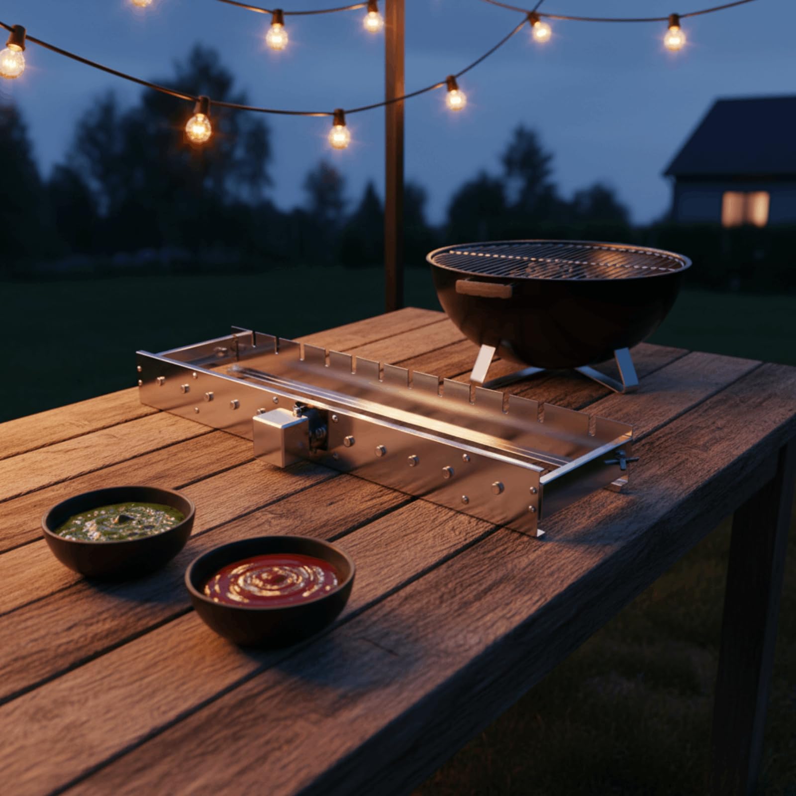 Grill Bracket Automatischer Elektro Drehspieß Rotisserie Grillwerkzeug Edelstahl Konstruktion Verstellbarer Aufsatz für Camping Wandern Garten Nutzung, 60cm