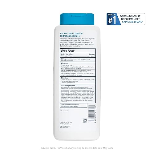 Miniatura 11 de CeraVe Champú hidratante anticaspa, tratamiento de caspa de piritiona y zinc al 1% con ceramidas, niacinamida y ácido hialurónico, ayuda a eliminar