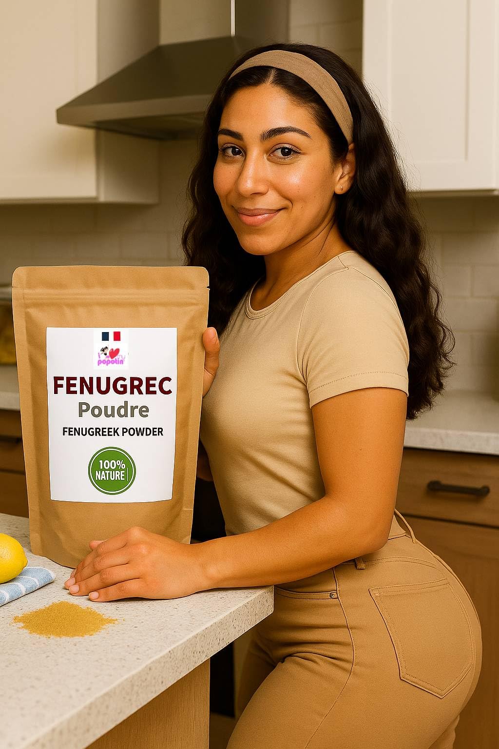 Poudre de Fenugrec 100% Naturelle - Fenugrec Moulu Premium Français pour Grossir le Fessier, Développer les Hanches et Galber la Poitrine - Volume & Fermeté du Corps - 100 g -I Love My Popotin