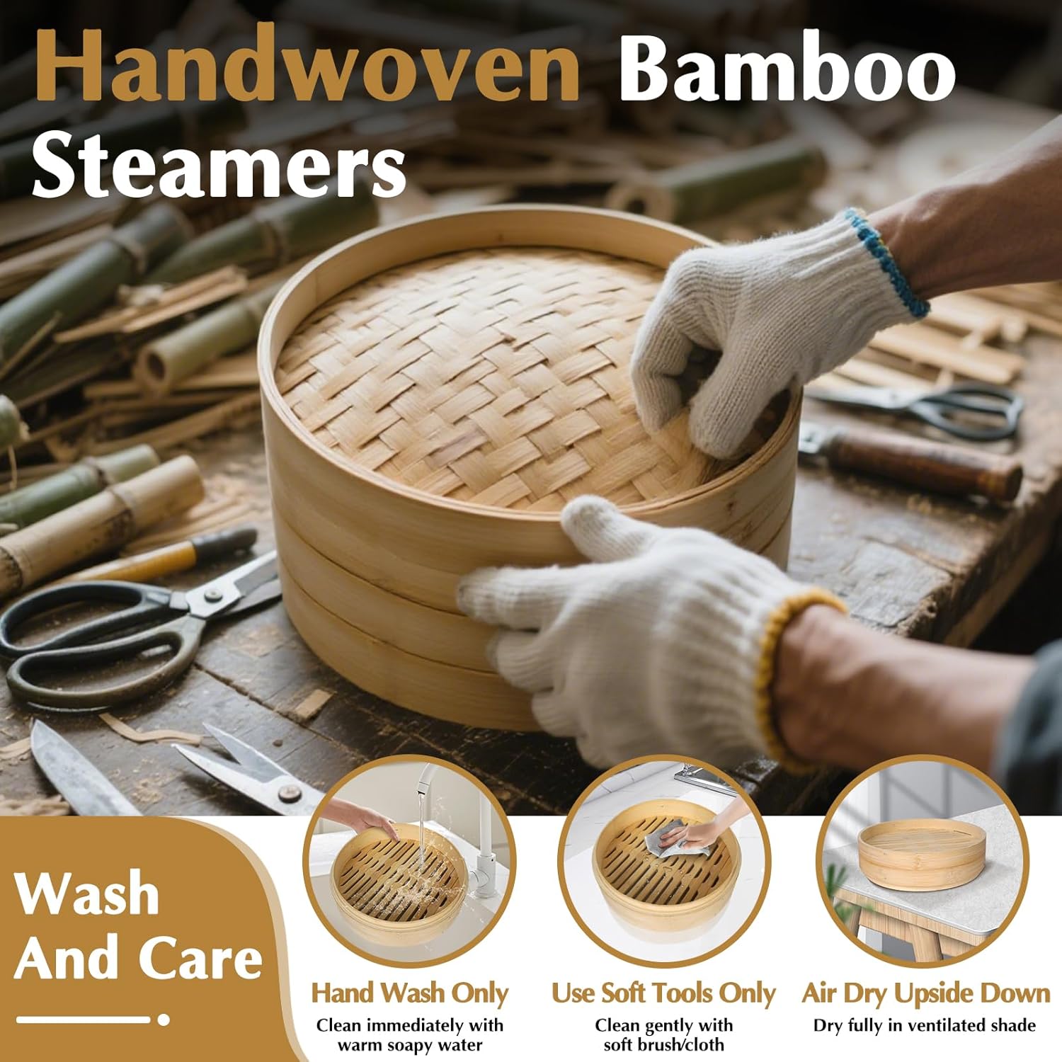 Bamboo Steamer 2 Tier 10-Inch Steaming Basket, Bun Vegetable Steam, Dumpling Steamer Bamboo Steam Basket, Chopsticks, Reusable Silicone Liner, Ring Adapter, for Chinese Asian Cuisine - Image 8