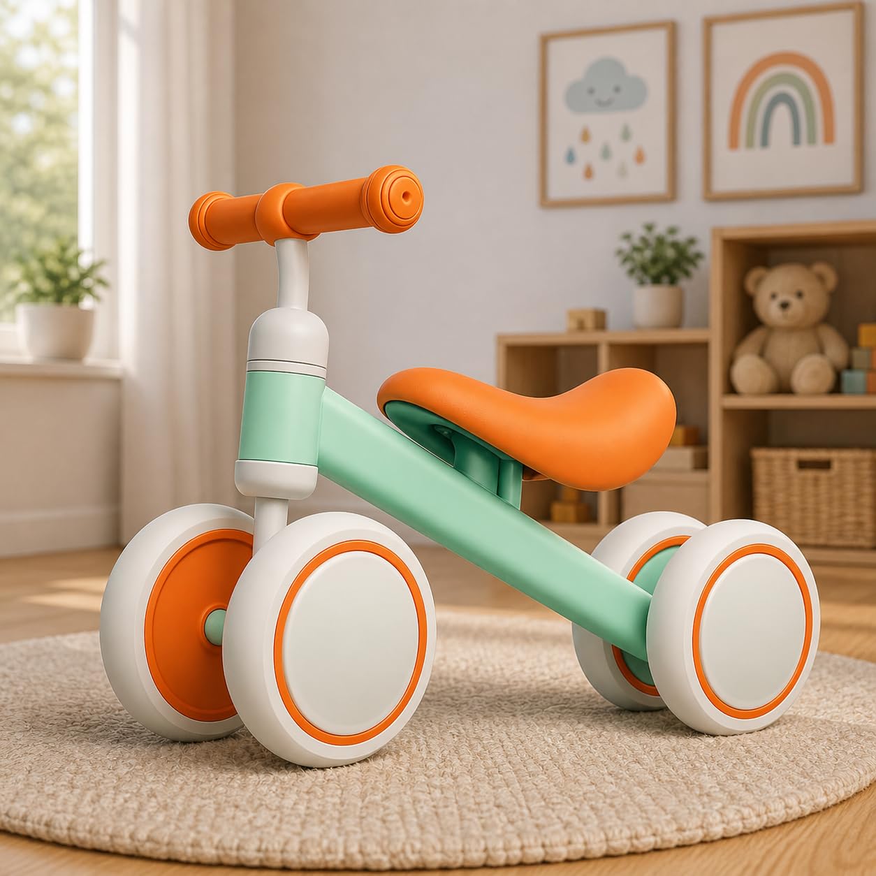 Kids Trike Cycle for Kids 2-5 Years Toddlers, 4-Wheel Baby First Ride-On Bicycle, No Pedal Training Walker, Indoor Outdoor Toy Manual Push Bike-image-33