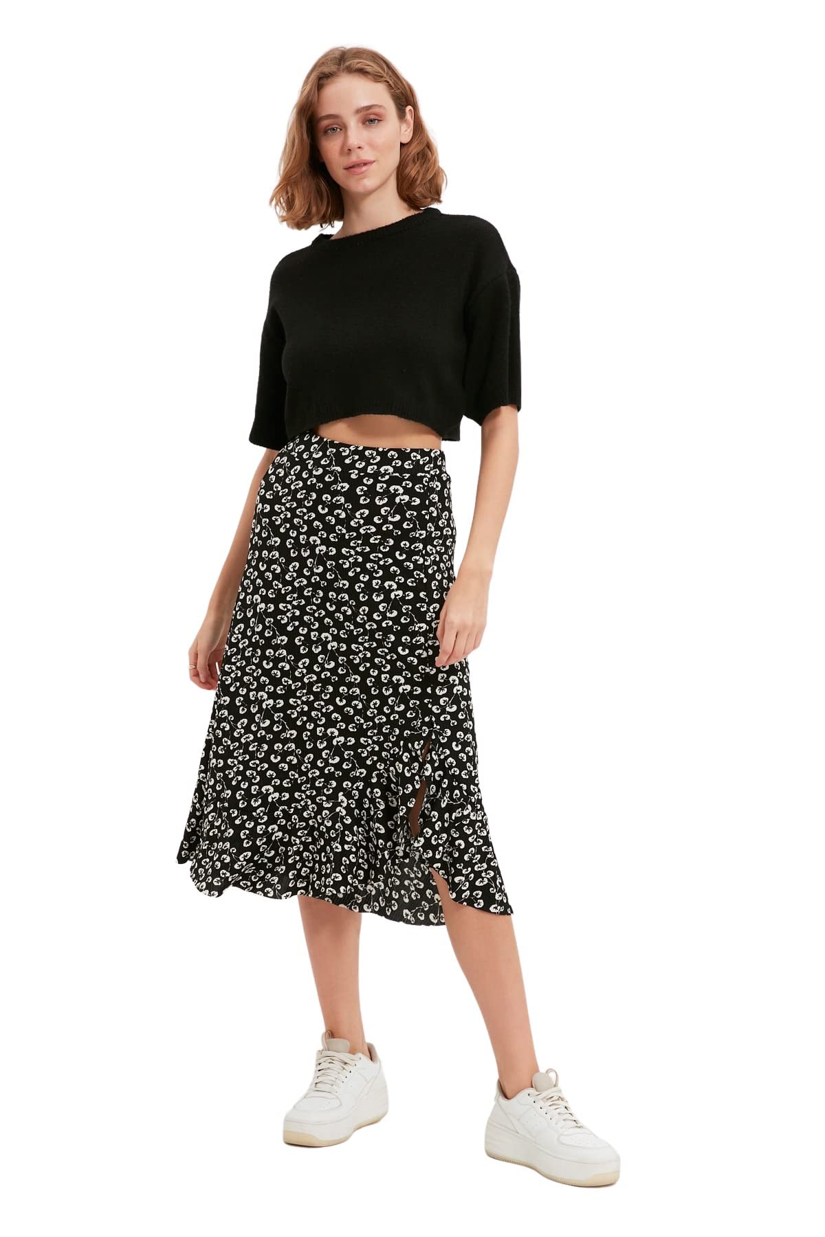 Trendyol FeMan Midi A-line Regular fit Knit Skirt Schwarz