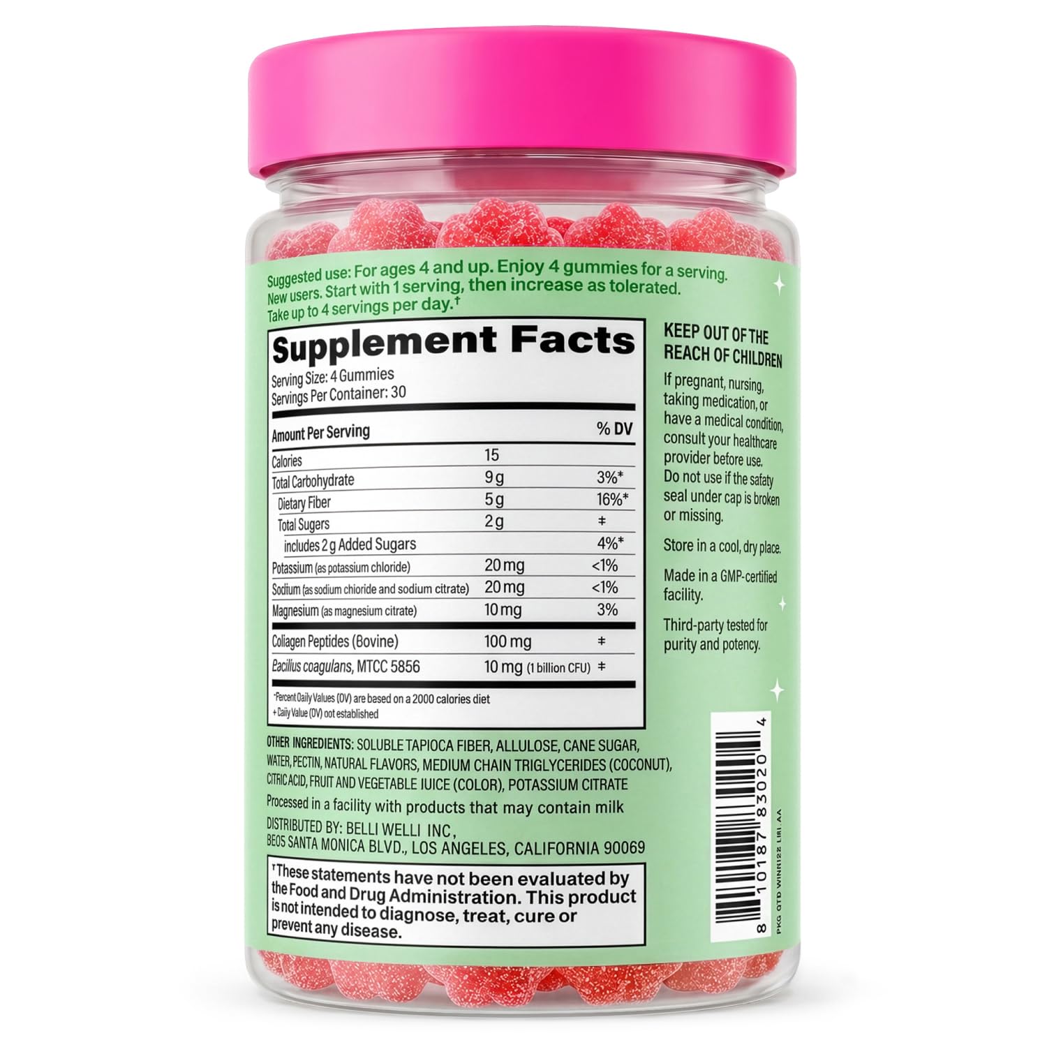 Belli Welli Fiber Gummies for GLP-1 Support - Watermelon - Tapioca Prebiotic Fiber Gummy - Digestive Health & Regularity for Women, Men, Kids - 120CT — Amazon image 7