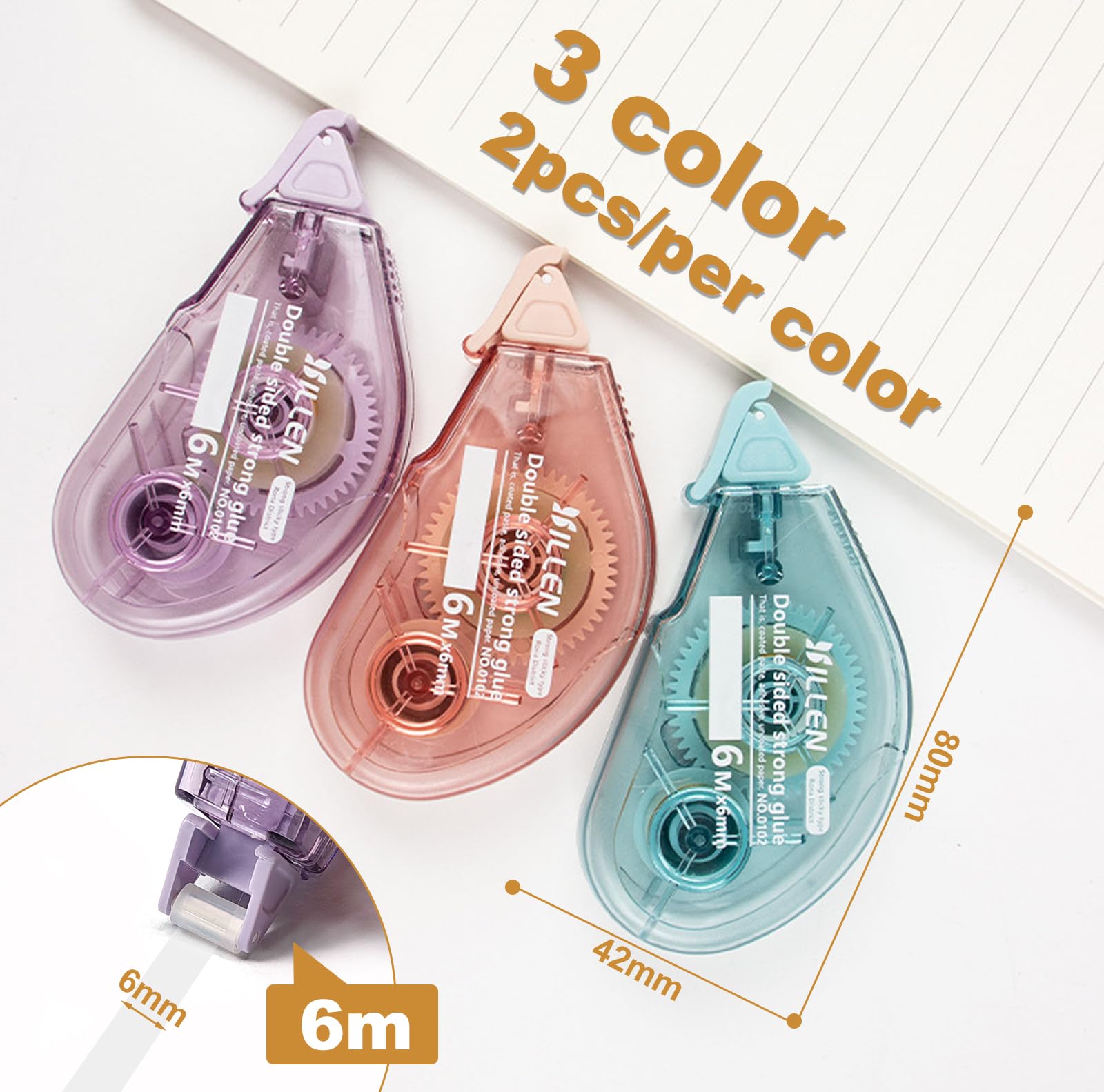 Nastro Adesivo Con Dispenser - 6 Rotoli Da 6m X 6mm, Biadesivo Per Fai Da Te